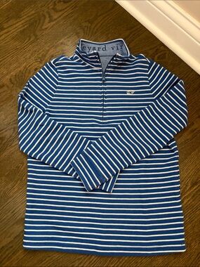 Vineyard Vines Blue & White Striped Quarter-Zip Pullover